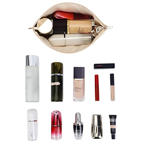 WANDF Cosmetic Bag for Women Makeup bag Organizer Mini Makeup Pouch for Purse Water Resistant Girls Gift(L-Khaki)