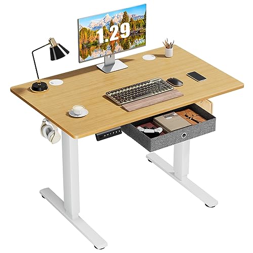 Sweetcrispy Electric Standing Desk Adjustable Height, 40 x 24 inch Stand up Sit Stand Desk with Drawers, Ergonomic Home Office Rising Table Computer Workstation Gaming Work Desk, Oak