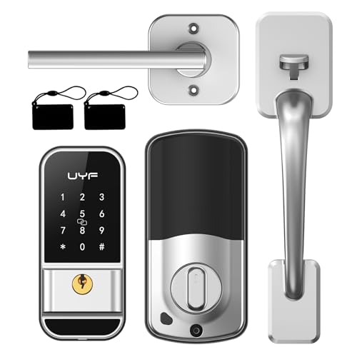 Keyless Entry Smart Door Lock with Handle Set，Front Door Keypad Lock，Electronic Deadbolt Door Lock，Auto Lock&Easy Installation，Digital Keypad Door Lock for Home Hotel Bedroom，Silver