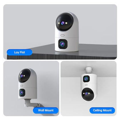 JOOAN Dual Lens 5G Security Camera, 2Kx2 Wireless WiFi Indoor Camera with 360° PTZ, Plug in Home Pet Camera for Baby, Motion Detection, One Touch Call, Dual-Screen Display, 2 Way Talk, Work with Alexa