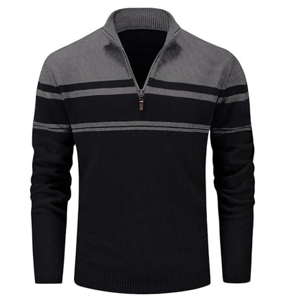 Men Striped Sweater Golf Pullover Mens Casual Sweater Turtleneck Shirts Multi-Color Striped Tops Winter Thermal Sweater Slim Fit Sweaters Polo Sweater Dark Grey Black