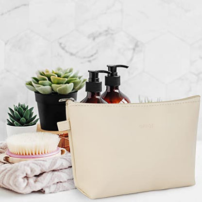 WANDF Cosmetic Bag for Women Makeup bag Organizer Mini Makeup Pouch for Purse Water Resistant Girls Gift(L-Khaki)