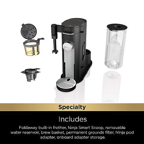 Ninja PB051 Pods & Grounds Specialty Single-Serve Coffee Maker, K-Cup Pod Compatible, Built-In Milk Frother, 6-oz. Cup to 24-oz. Travel Mug Sizes, Black