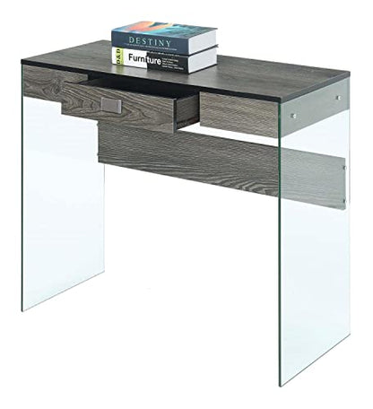 Convenience Concepts SoHo 1 Drawer Glass 36 inch Desk, Weathered Gray/Glass