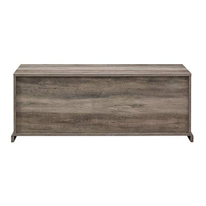 Walker Edison Farmhouse Sliding Grooved Door Entryway Bench Shoe Storage Shelf Hallway Organizer, 48 Inch, Grey Wash