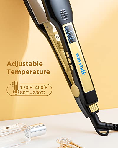 Wavytalk Hair Straightener, Titanium 1.75 Inch Wide Flat Iron for Hair, Professional Straightener with Dual Voltage Leave Hair Silky Smooth, Black