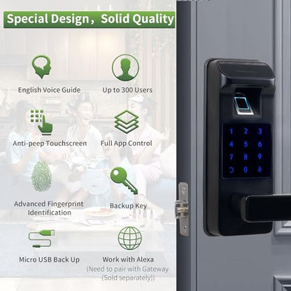 Harfo Smart Door Lock, Keyless Entry Door Lock, Fingerprint Door Lock, Door Locks with Keypads, Full App Control Digital Door Lock, Keypad Lock Electronic Door Lock, Biometric Door Lock (Black)