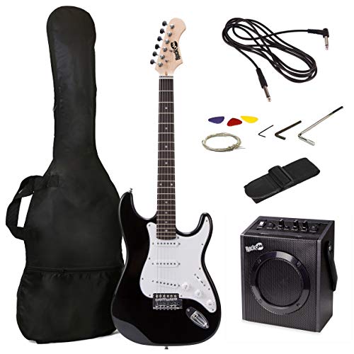 RockJam Electric Guitar Superkit with 10-watt Amp, Gig Bag, Picks & Online Lessons 6 String Pack, Right, Black, Full (RJEG03-SK-BK)
