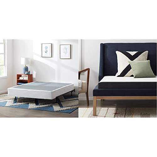 LUCID 5 Inch Memory Foam Bamboo Charcoal Mattress and 9 Inch Steel Foldable Full Box Spring Foundation with Center Support Bolts and Cover