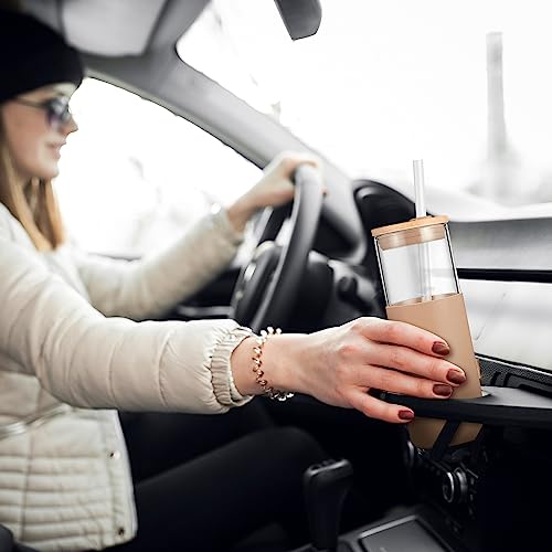 HeroFiber 20 oz Glass Tumbler with Straw and Lid, Bamboo Lids Water Bottle, Iced Coffee Cup Reusable, Straw Silicone Protective Sleeve – 2 Amber & 2 Black