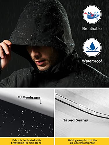 FREE SOLDIER Men's Waterproof Ski Snow Jacket Fleece Lined Warm Winter Rain Jacket with Hood Fully Taped Seams(Black,M)