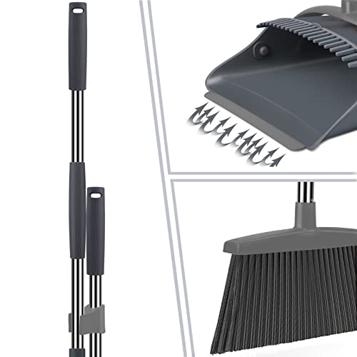 kelamayi New Upgrade Broom and Dustpan Set, Broom and Dustpan Set for Home, Broom Dustpan Set, Broom and Dustpan Combo for Office, Stand Up Broom and Dustpan (Gray)