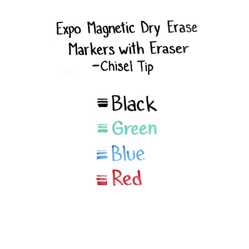 Expo Magnetic Dry Erase Markers with Eraser, Chisel Tip, Assorted, 4 Count