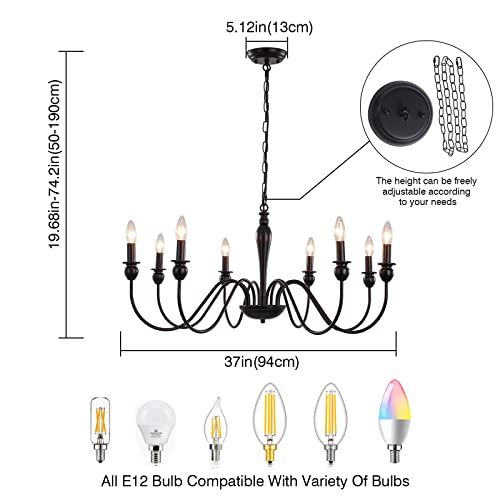 ANKYLHUA Black 8 Lights Farmhouse Chandelier for Dining Room Industrial Pendant Ceiling Light Fixture French Country Chandeliers for Dining Room, Living Room, Bedroom, Kitchen