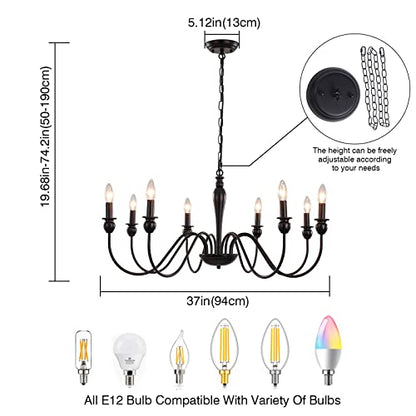 ANKYLHUA Black 8 Lights Farmhouse Chandelier for Dining Room Industrial Pendant Ceiling Light Fixture French Country Chandeliers for Dining Room, Living Room, Bedroom, Kitchen