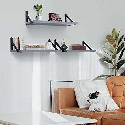 Fun Memories Floating Shelves for Wall Set of 3, Modern Grey Wall Mounted Shelves for Home Decor Storage, Floating Book Shelf Bathroom Shelf with Visible Bracket