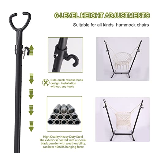 Hammock Chair with Stand Double Hammock Chair Bohemian Style with Tassel Phone Stand Handmade Adjustable Swing Indoor Outdoor Patio Garden Porch with footrest can Lie Down Capacity 400 pounds (Black)