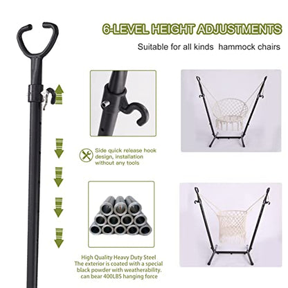Hammock Chair with Stand Double Hammock Chair Bohemian Style with Tassel Phone Stand Handmade Adjustable Swing Indoor Outdoor Patio Garden Porch with footrest can Lie Down Capacity 400 pounds (Black)