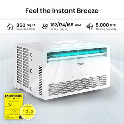 TOSOT 8,000 Air Conditioner Cools up to 350 sq. ft. Quiet, LED, Smart Remote Control, Energy Efficient Window AC, 8000 BTU, White