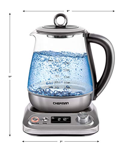 Chefman Digital Electric Glass Kettle, No.1 Kettle Manufacturer, Removable Tea Infuser Included, 8 Presets & Programmable Temperature Control, Auto Shutoff, Water Filter, 6+ Cup Capacity, 1.5 Liter