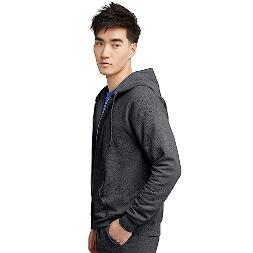 Hanes Men's Full-Zip Eco-Smart Hoodie, Charcoal Heather, Large