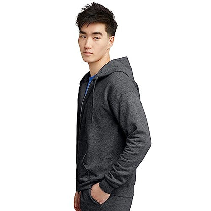 Hanes Men's Full-Zip Eco-Smart Hoodie, Charcoal Heather, Large