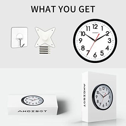AKCISOT Wall Clock Silent Non Ticking Modern Wall Clocks Battery Operated 10 Inch, Analog Small Classic Clock Decorative for Bedroom, Kitchen, Home Office, Bathroom, School, Living Room (Black)