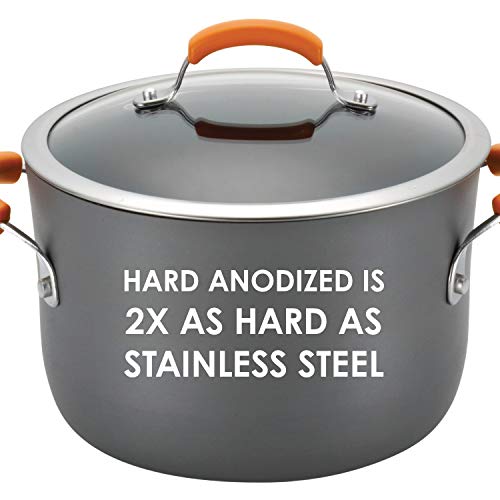 Rachael Ray Brights Hard Anodized Nonstick Frying Pan / Fry Pan / Hard Anodized Skillet - 8.5 Inch, Gray with Orange Handles