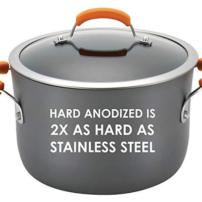 Rachael Ray Brights Hard Anodized Nonstick Frying Pan / Fry Pan / Hard Anodized Skillet - 8.5 Inch, Gray with Orange Handles