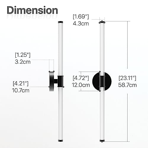 ADD 2 TO YOUR CART! Galental Bathroom Light Fixtures Wall Mount, 23inch Dimmable LED Vanity Light, 13W 6000K Modern 360°Wall Sconce, Black Linear Vanity Light Wall Light Bar for Bathrrom, Living Room Hallway