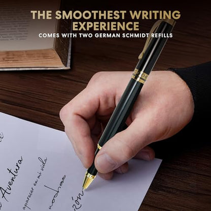 Miscoos Luxury Pen Fancy Rollerball Pens Smooth Writing Nice Pens for Men & Women 24K Gold Finish Gift Pen Set for Office, Graduation, Professional Executive Pens with Schmidt Black Refill