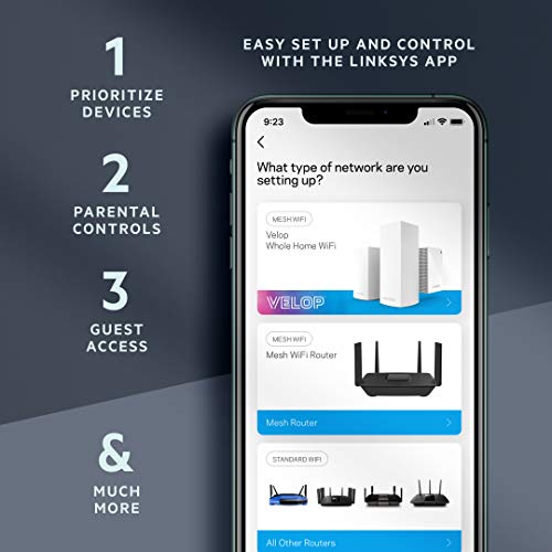 Linksys Mesh Wifi 6 Router, Dual-Band, 1,700 Sq. ft Coverage, 25+ Devices, Speeds up to (AX1800) 1.8Gbps - MR7350