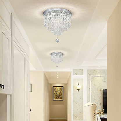 DSLITING Crystal Chandelier Ceiling Light Fixture Modern LED Chandelier 15.7'' Crystal Ceiling Light Small Flush Mount Chandelier Light Fixture for Bedroom Kitchen Dinning Room Living Room Chandelier