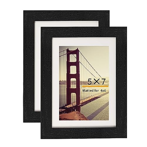 BAIJIALI 5x7 Picture Frame Black Wood Pattern with HD Plexiglass,Display Pictures 4x6 with Mat or 5x7 Without Mat, Horizontal and Vertical Formats for Wall and Table Mounting,2 Packs