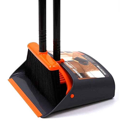 Broom and Dustpan with 52" Long Handle for Home Kitchen Room Office Lobby Floor Use Upright Stand Up Set