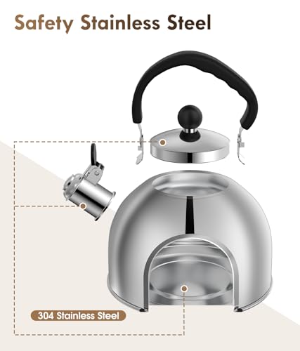 Tea Kettle for Stove Top - Stainless steel Teapot,2 Quart Camping Kettle, Efficient Heating, Audible Whistle, Safe Handle - Hot Water kettle & Tea Pot Stovetop…
