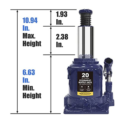 BIG RED 20 Ton (40,000 LBs) Torin Hydraulic Stubby Low Profile Car Bottle Jack for Auto Repair and House Lift, Blue, AT92007AU