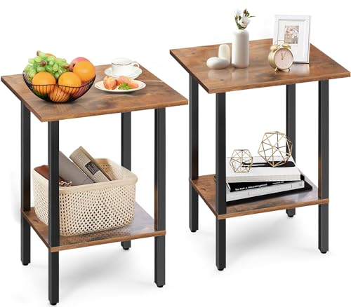 Himix End Tables Living Room Set of 2, Side Tables 2-Tier Bed Side Table/Night Stand, Living Room Furniture Bedside Tables Set for Sofa, Couch, Small Space, Bedroom, Garden, Office, Easy Assembly