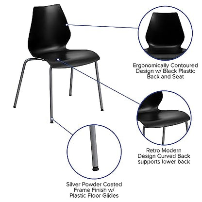 Flash Furniture 5 Pack HERCULES Series 770 lb. Capacity Black Stack Chair with Lumbar Support and Silver Frame