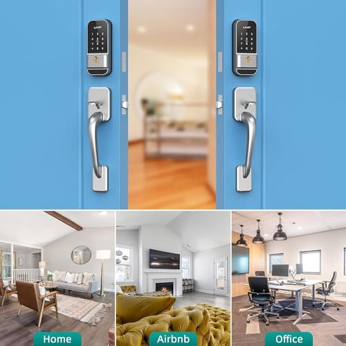 Keyless Entry Smart Door Lock with Handle Set，Front Door Keypad Lock，Electronic Deadbolt Door Lock，Auto Lock&Easy Installation，Digital Keypad Door Lock for Home Hotel Bedroom，Silver