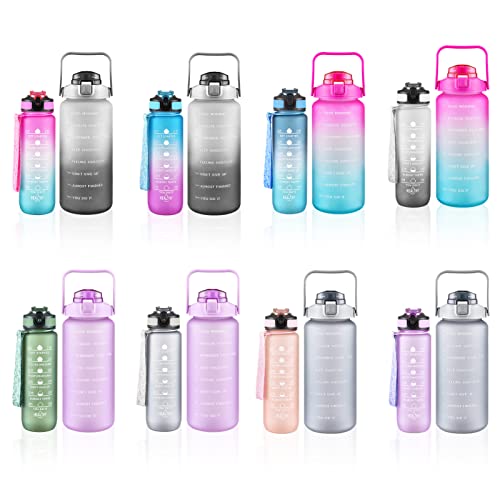 VOGVOG 2 Pack Water Bottles 64 Oz + 27 Oz, Sport Water Bottle with Straw & Time Marking,Gym Drinks Bottle, Half Gallon Motivational Water Jug for Women, BPA Free