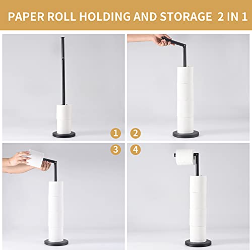 LAYUKI Toilet Paper Holder Stand, Matte Black Finished Free StandingToilet PaperHolder Stainless Steel Rustproof Tissue Roll Holder Floor Stand Storage for Bathroom