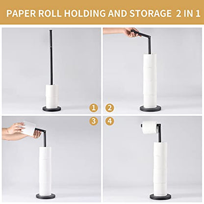 LAYUKI Toilet Paper Holder Stand, Matte Black Finished Free StandingToilet PaperHolder Stainless Steel Rustproof Tissue Roll Holder Floor Stand Storage for Bathroom