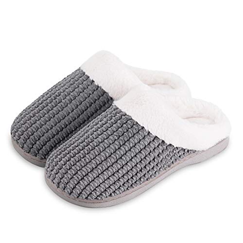 WateLves Women's Slippers Comfort Memory Foam Coral Fleece Slippers Plush Lining House Shoes for Indoor & Outdoor (Dark Gray, S)
