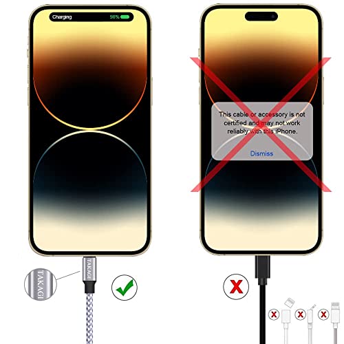 TAKAGI [Apple MFi Certified] iPhone Charger, Lightning Cable 3PACK 6FT Nylon Braided USB Charging Cable High Speed Transfer Cord Compatible with iPhone 14/13/12/11 Pro Max/XS MAX/XR/XS/X/8/iPad