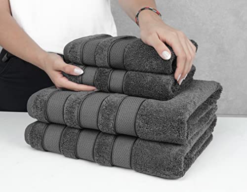 American Soft Linen Salem Bath Towel Set, 6 Piece Towels for Bathroom, 100% Turkish Combed Zero Twist Cotton, 2 Bath Towels 2 Hand Towels 2 Washcloths, Dark Gray