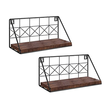 JOIN IRON Floating Set of 2 Wall Mounted Floating Shelves Wood Rustic Storage Shelves for Bedroom, Bathroom, Living Room(Brown)