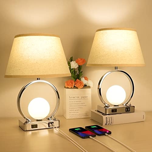 Eneru Bedside Lamps for Bedrooms Nightstand - Set of 2 with USB C Charging Ports and AC Outlet-End Table Lamp with Small Night Lamp Modern Office Lamps for Living Room for Bed Side Stand Read