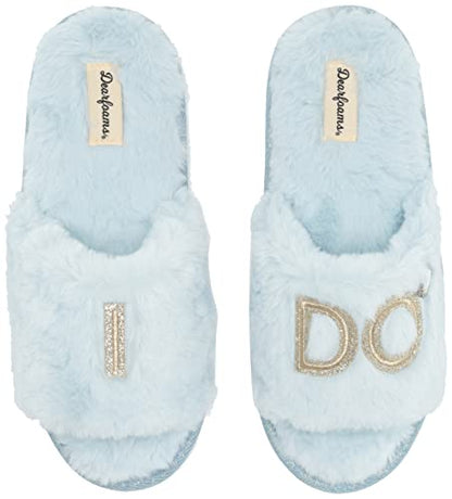 Dearfoams Women's Bridal I Do & I Do Crew Giftable Slide Slipper, I Do Blue, Large