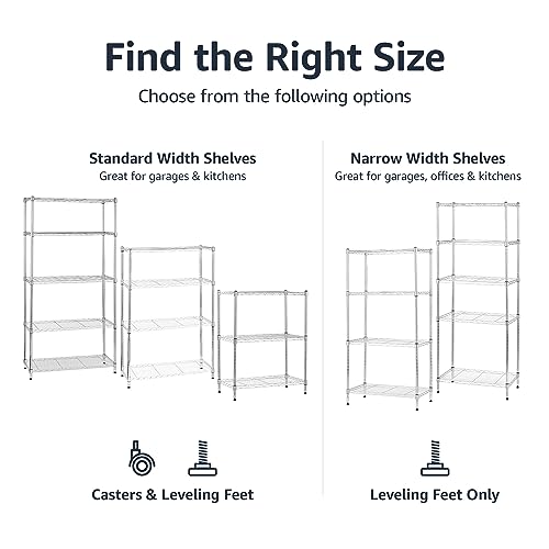 Amazon Basics 4-Shelf Adjustable, Heavy Duty Storage Shelving Unit (350 lbs loading capacity per shelf), Steel Organizer Wire Rack, Chrome Silver, 36" L x 14" W x 54" H